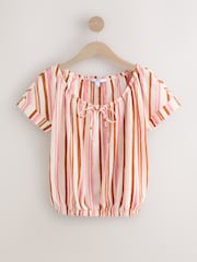 Roze/rood gestreept - Short Sleeve Bubblehem Scoop Neck T-Shirt - Afbeelding 5 van 8