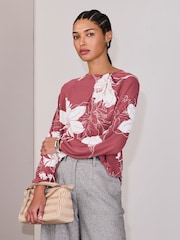 Rose à Imprimé Fleuri - Chemisier manches longues à col torsadé - Image 1 sur 7