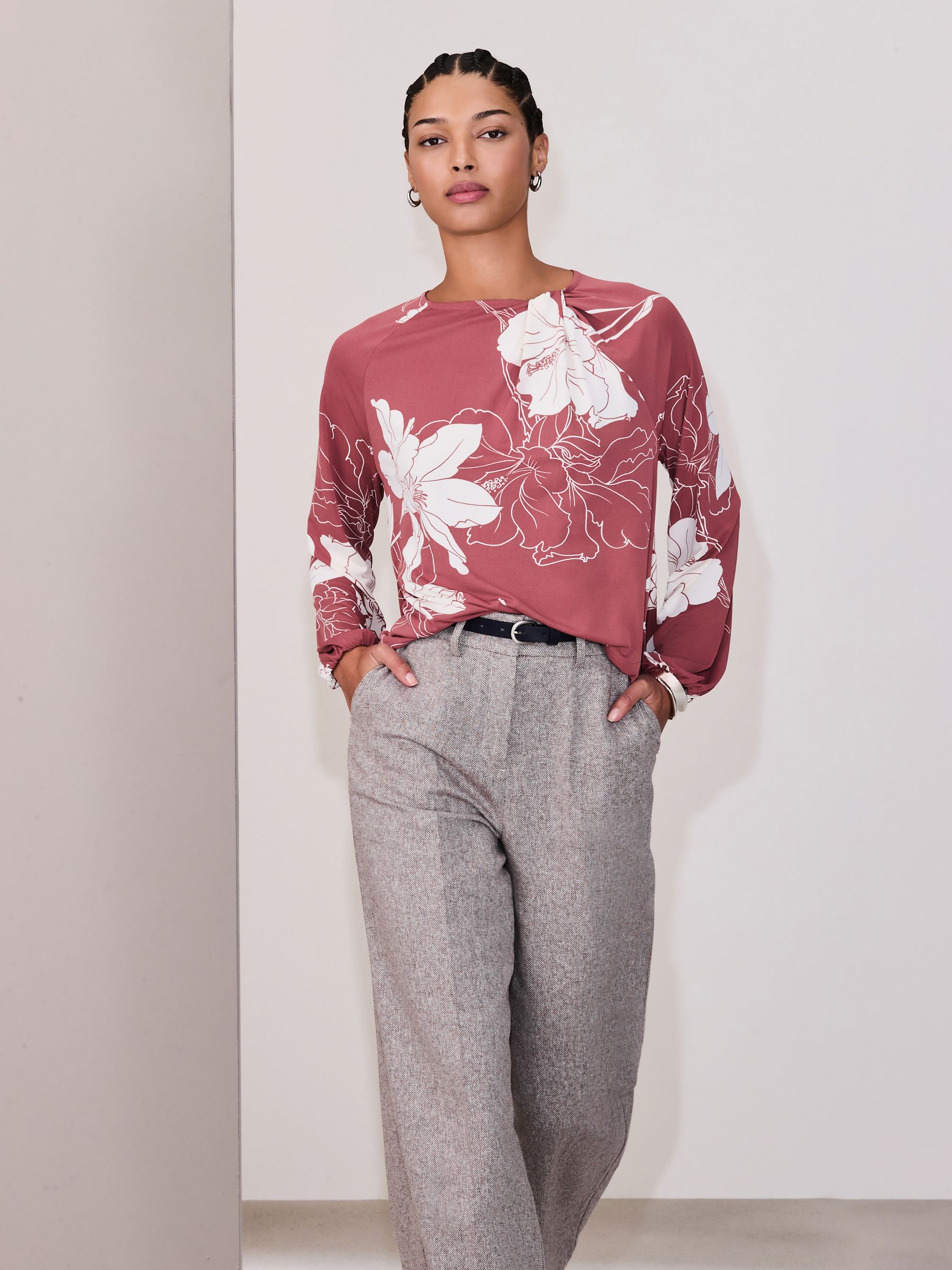 Buy Rose Floral Print Twist Neck Long Sleeve Blouse from Next Romania