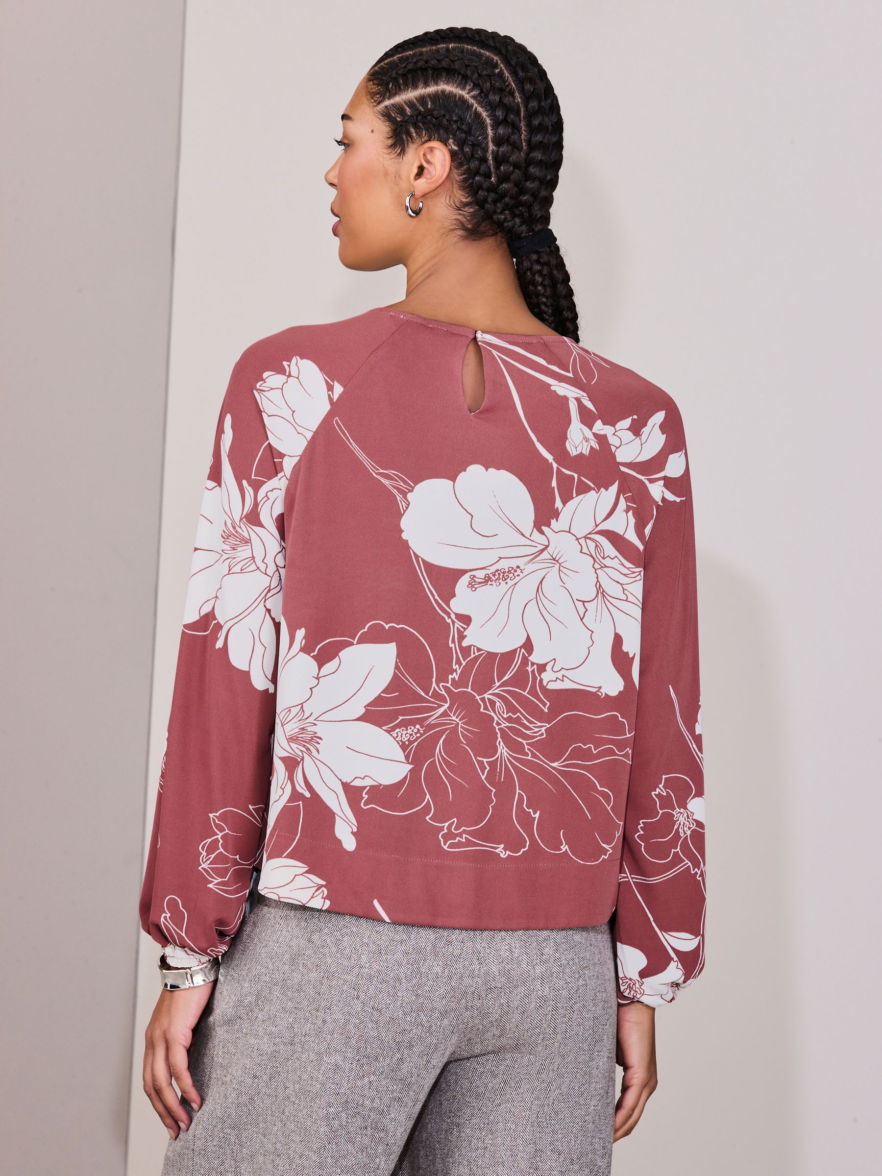 Buy Rose Floral Print Twist Neck Long Sleeve Blouse from Next Romania