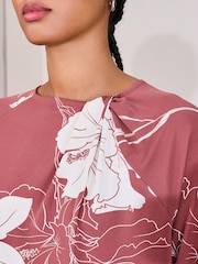 Rose à Imprimé Fleuri - Chemisier manches longues à col torsadé - Image 4 sur 7