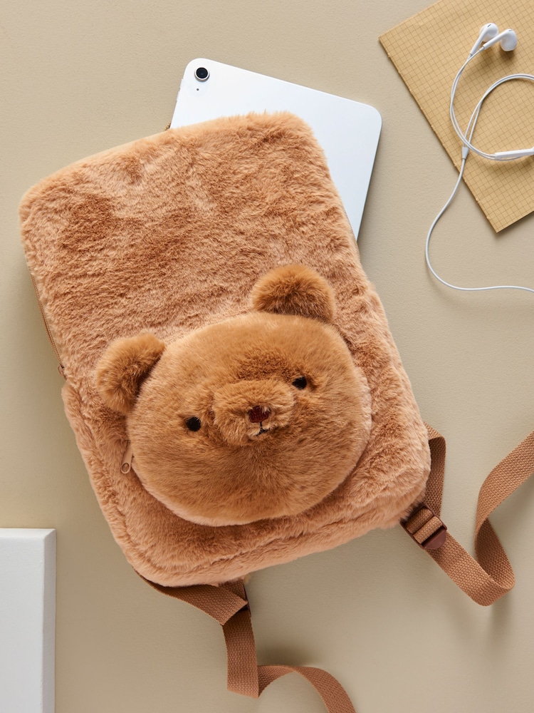 Natural Cute Furry Bear Tablet Backpack - Image 1 of 4