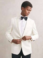 Reiss Ivory Bunce Textured Single-Breasted Blazer Tailored-Fit Cotton-Blend - Image 5 of 9