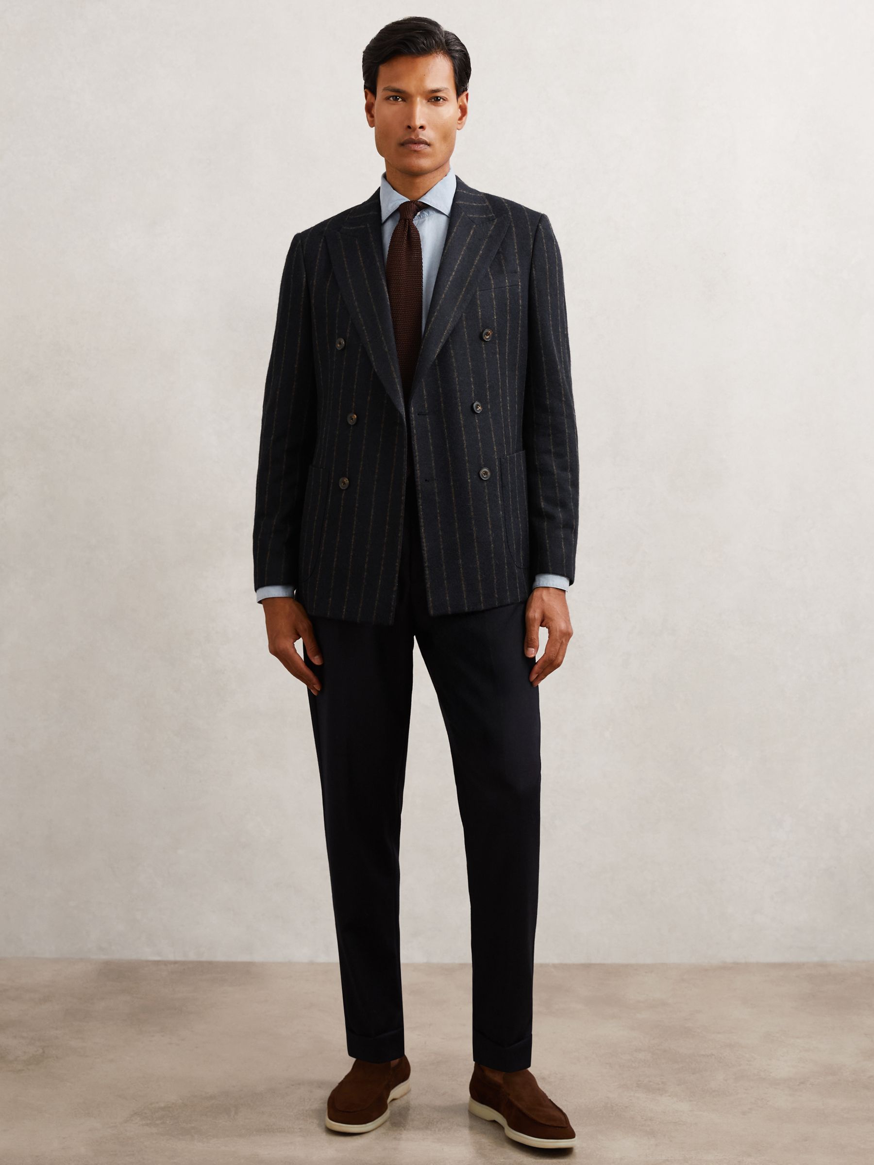 Buy Reiss Navy Wilstead Double-Breasted Chalk-Stripe Blazer