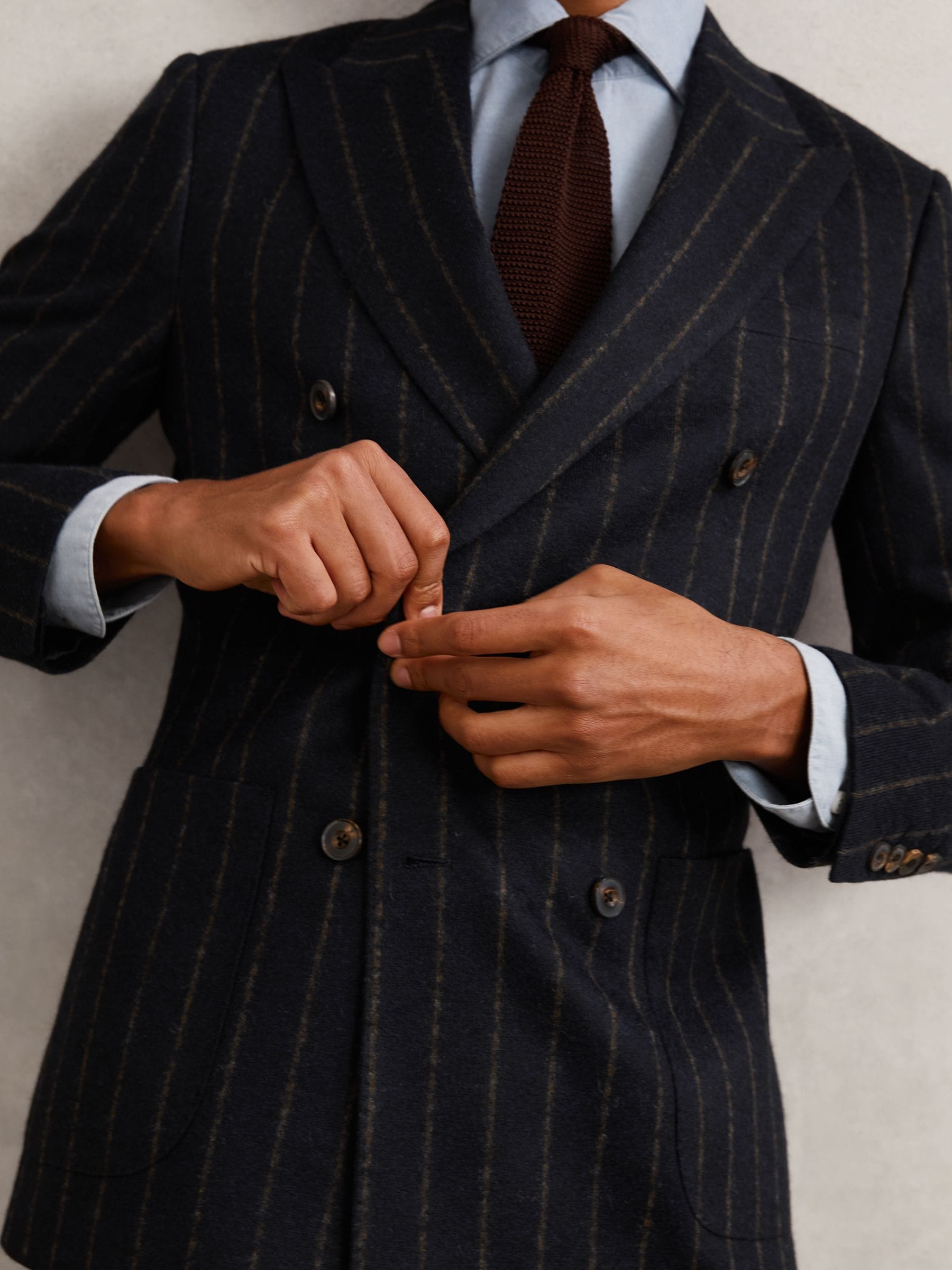 Buy Reiss Navy Wilstead Double-Breasted Chalk-Stripe Blazer