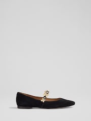 LK Bennett Black Flower Trim Design Flats - Image 1 of 4
