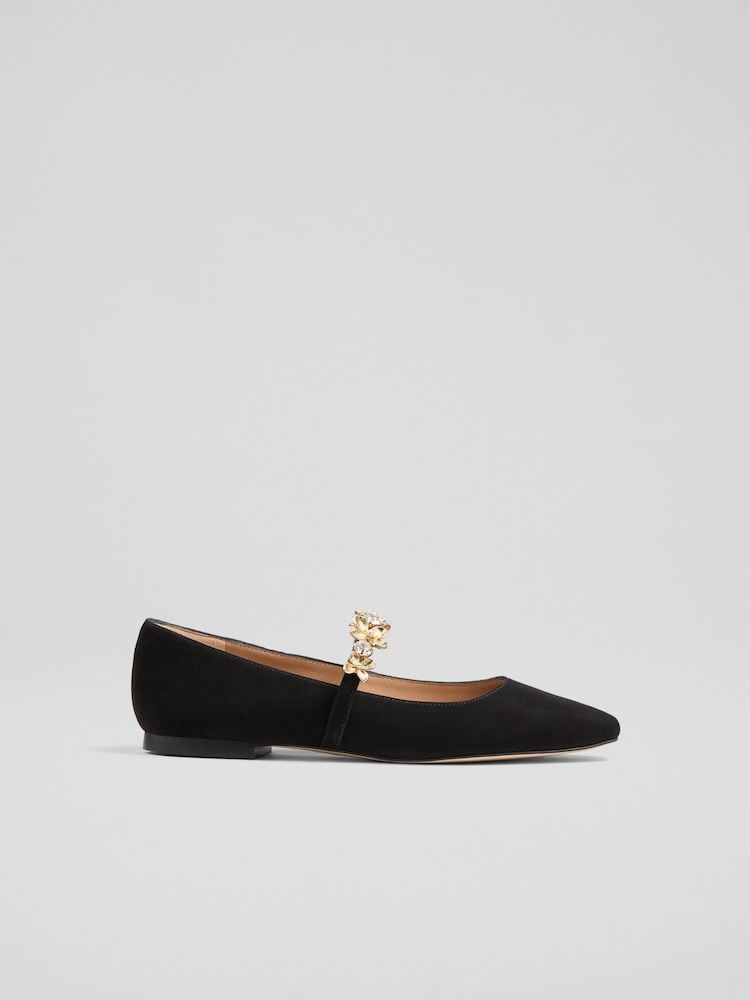 LK Bennett Black Flower Trim Design Flats - Image 1 of 4 LK Bennett Black Flower Trim Design Flats - Image 1 of 4
