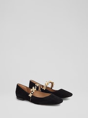 LK Bennett Black Flower Trim Design Flats - Image 2 of 4