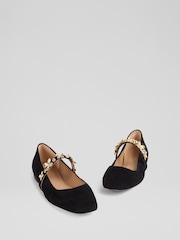LK Bennett Black Flower Trim Design Flats - Image 3 of 4