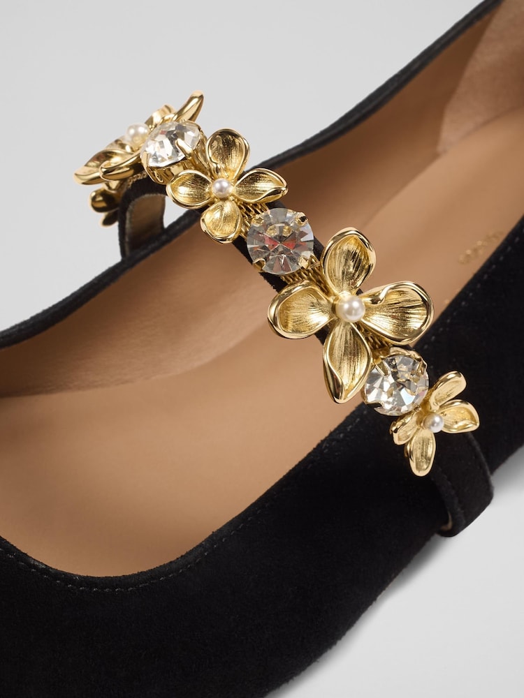 LK Bennett Black Flower Trim Design Flats - Image 4 of 4