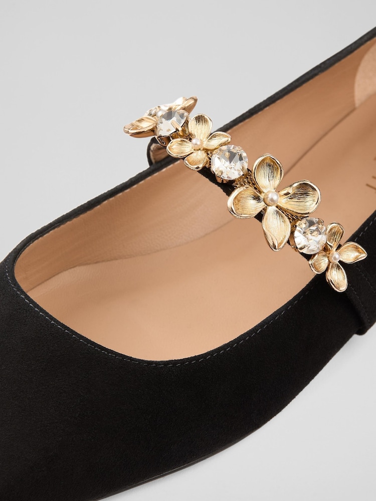 LK Bennett Black Flower Trim Design Flats - Image 4 of 4 LK Bennett Black Flower Trim Design Flats - Image 4 of 4
