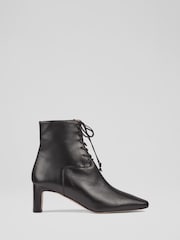 LK Bennett Black Betty Lace-Up Leather Block Heel Boots - Image 1 of 1
