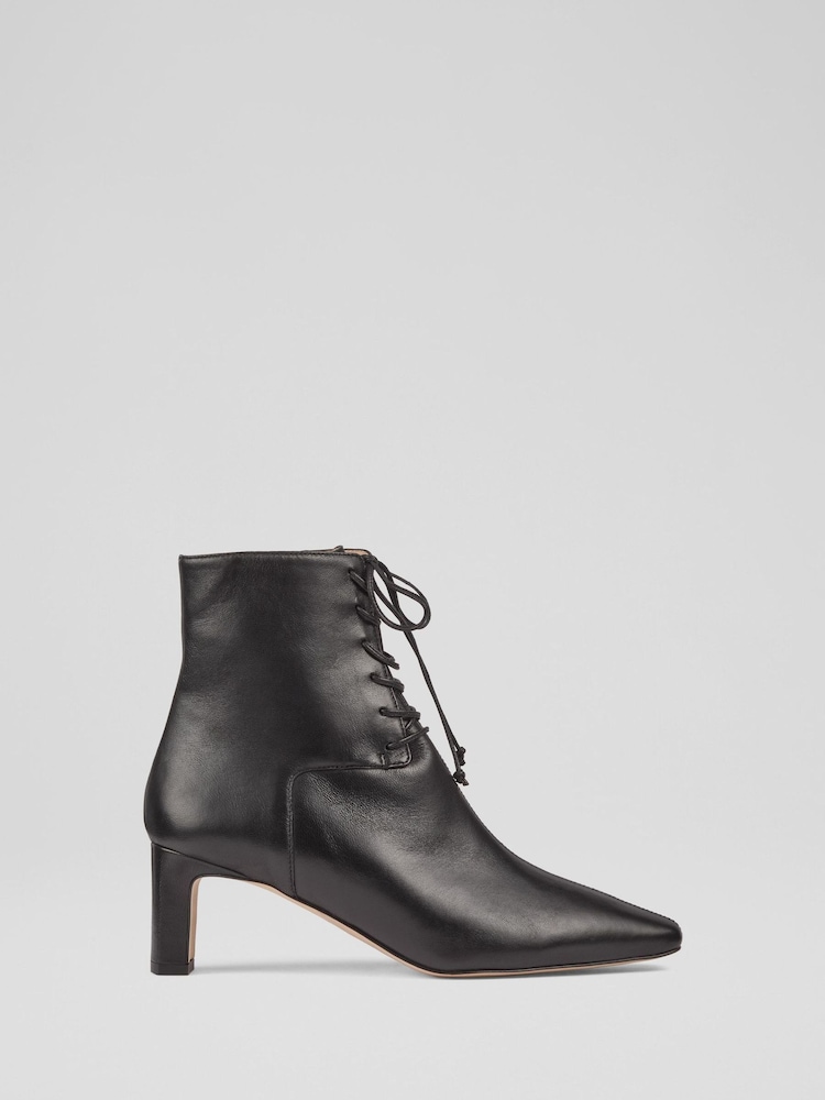 LK Bennett Black Betty Lace-Up Leather Block Heel Boots - Image 1 of 1