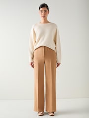 LK Bennett Brown Relaxed Julia Plain Polyester Wide Trousers - Image 1 of 3