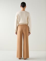 LK Bennett Brown Relaxed Julia Plain Polyester Wide Trousers - Image 2 of 3
