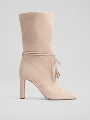 LK Bennett Natural Eliza Tassel Ruched Leather Ankle Boots - Image 1 of 4