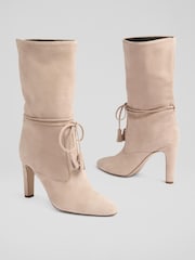 LK Bennett Natural Eliza Tassel Ruched Leather Ankle Boots - Image 3 of 4