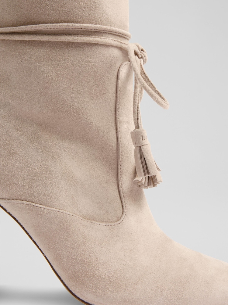 LK Bennett Natural Eliza Tassel Ruched Leather Ankle Boots - Image 4 of 4