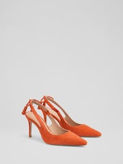 LK Bennett Orange Cary Suede Tassel Slingback Courts - Image 2 of 3