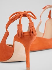LK Bennett Orange Cary Suede Tassel Slingback Courts - Image 3 of 3