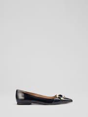 LK Bennett Blue Oloid Crinkled Patent Leather Pointed Flats - Image 1 of 4