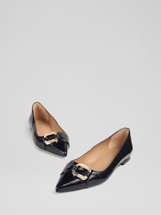 LK Bennett Blue Oloid Crinkled Patent Leather Pointed Flats - Image 2 of 4