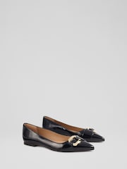 LK Bennett Blue Oloid Crinkled Patent Leather Pointed Flats - Image 4 of 4
