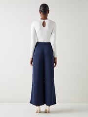 LK Bennett Sykes Midnight Plain Polyester Wide Leg Pleat Trousers - Imagem 1 de 3