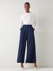 LK Bennett Sykes Midnight Plain Polyester Wide Leg Pleat Trousers - Imagem 2 de 3