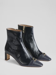 LK Bennett Blue Oloid Blue Patent Leather Ankle Boots - Image 2 of 4