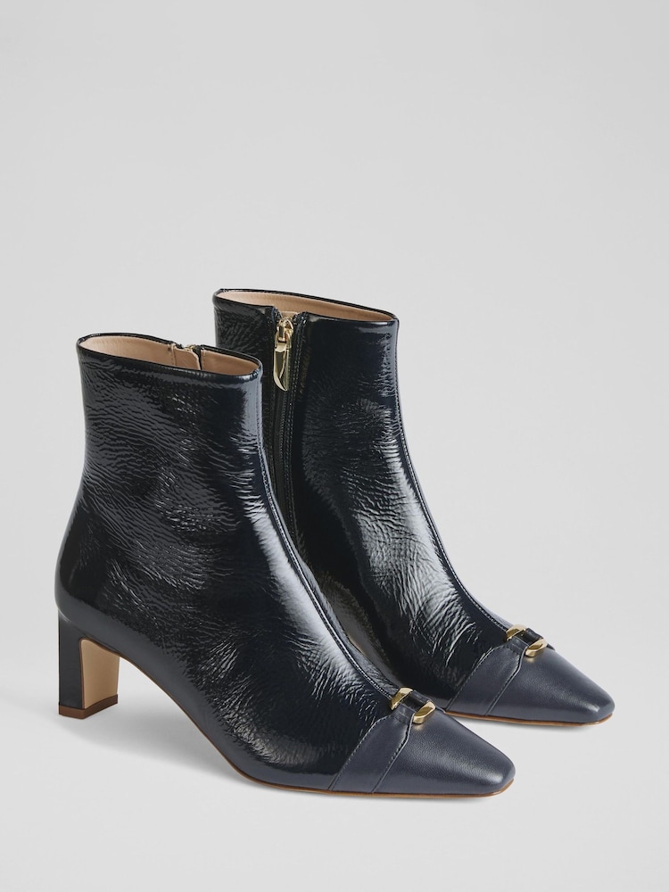 LK Bennett Blue Oloid Blue Patent Leather Ankle Boots - Image 2 of 4