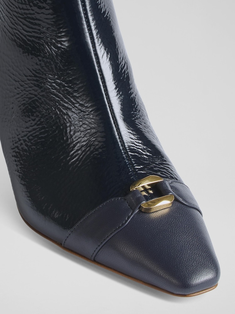 LK Bennett Blue Oloid Blue Patent Leather Ankle Boots - Image 4 of 4