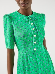 LK Bennett Green Montana Fit And Flare Midi Dress - Image 2 of 6
