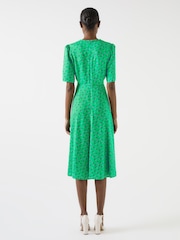 LK Bennett Green Montana Fit And Flare Midi Dress - Image 3 of 6