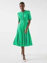 LK Bennett Green Montana Fit And Flare Midi Dress - Image 6 of 6