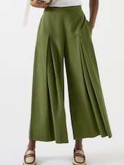 LK Bennett Green Frances Dark Watercress Lyocell Pleat Front Full Trousers - Image 1 of 4