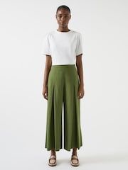 LK Bennett Green Frances Dark Watercress Lyocell Pleat Front Full Trousers - Image 2 of 4