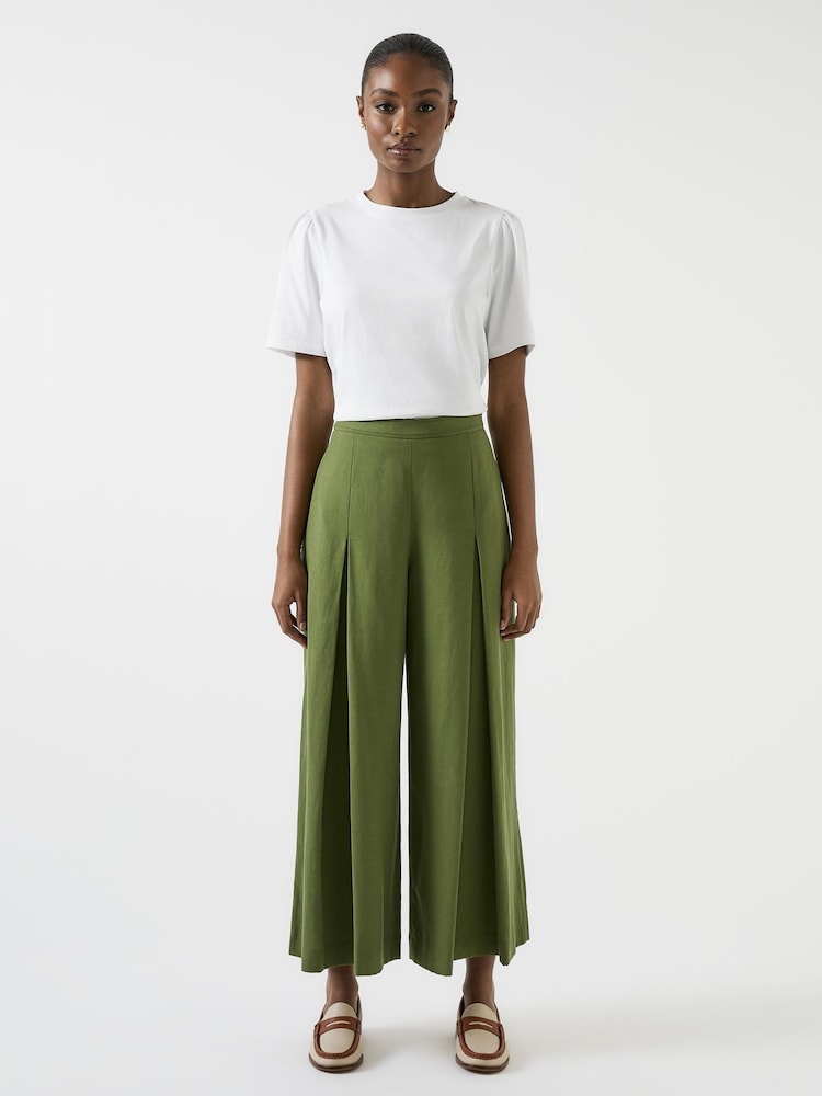 LK Bennett Green Frances Dark Watercress Lyocell Pleat Front Full Trousers - Image 2 of 4