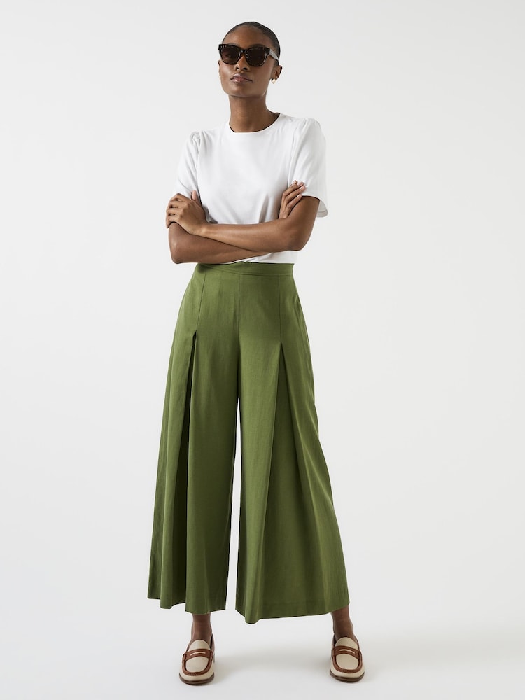 LK Bennett Green Frances Dark Watercress Lyocell Pleat Front Full Trousers - Image 4 of 4