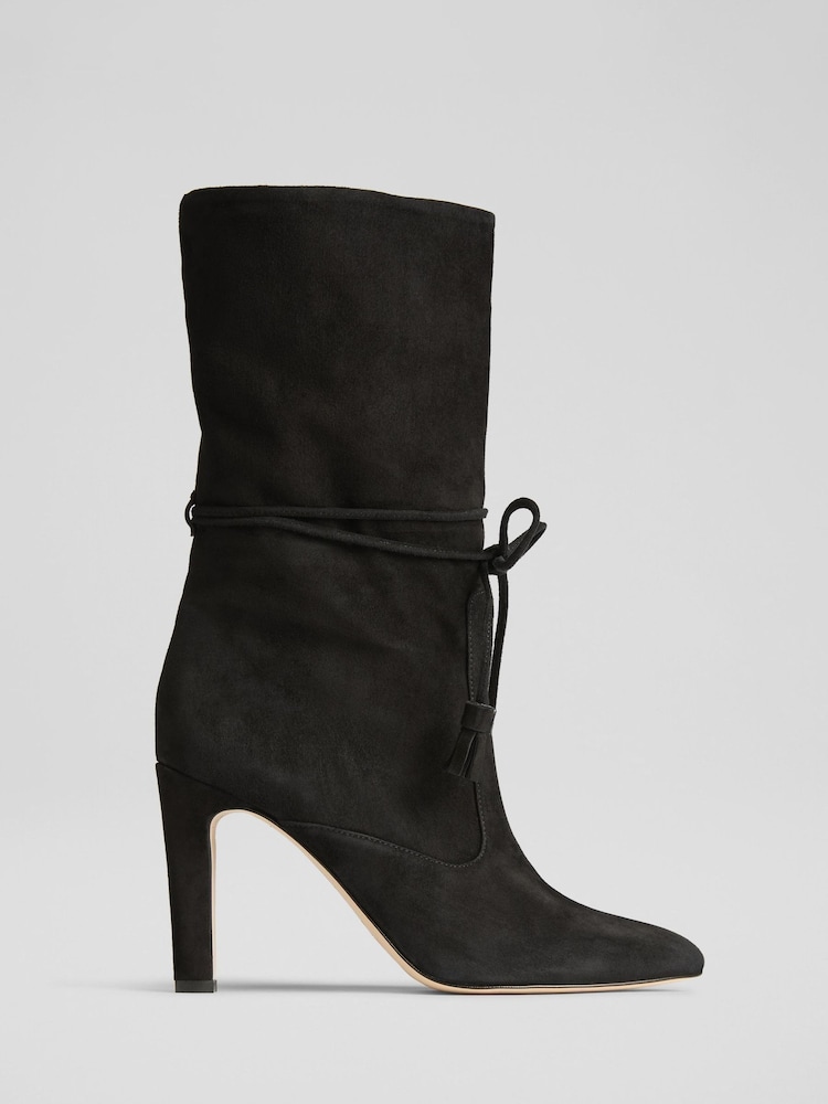 LK Bennett Black Eliza Tassel Ruched Leather Ankle Boots - Image 1 of 4