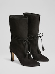 LK Bennett Black Eliza Tassel Ruched Leather Ankle Boots - Image 2 of 4