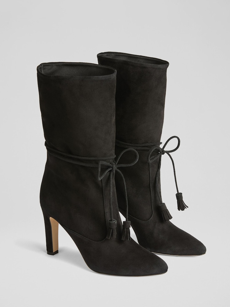 LK Bennett Black Eliza Tassel Ruched Leather Ankle Boots - Image 2 of 4