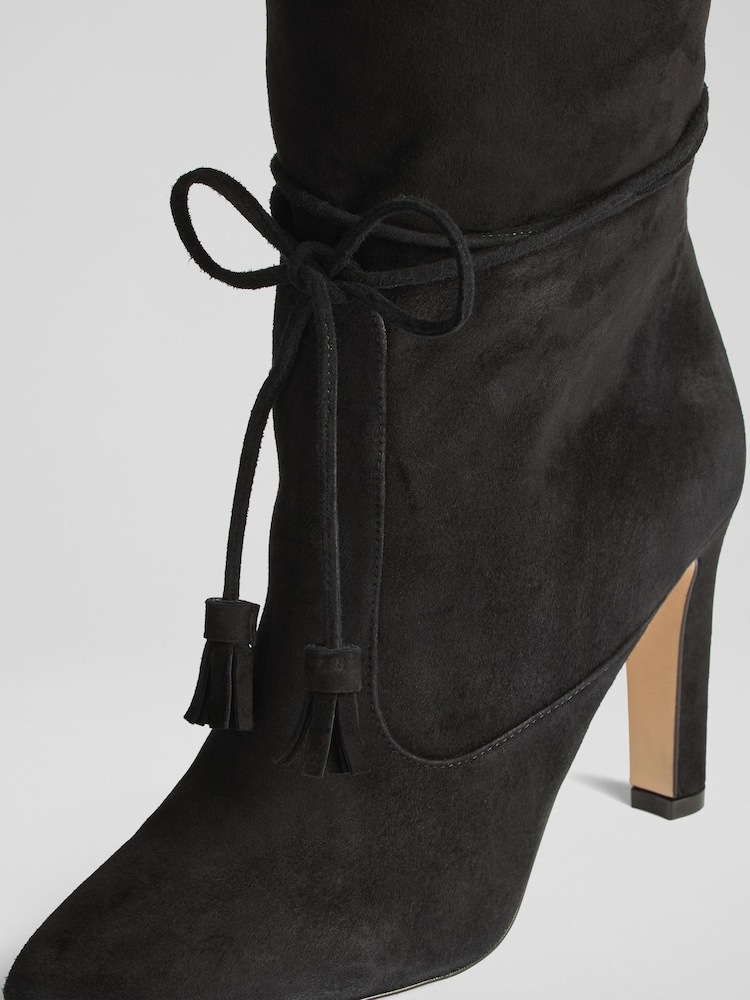 LK Bennett Black Eliza Tassel Ruched Leather Ankle Boots - Image 4 of 4