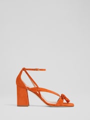 LK Bennett Orange Jeanie Suede Tassel Block Heel Sandals - Image 1 of 4