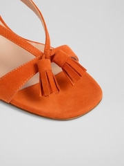 LK Bennett Orange Jeanie Suede Tassel Block Heel Sandals - Image 4 of 4