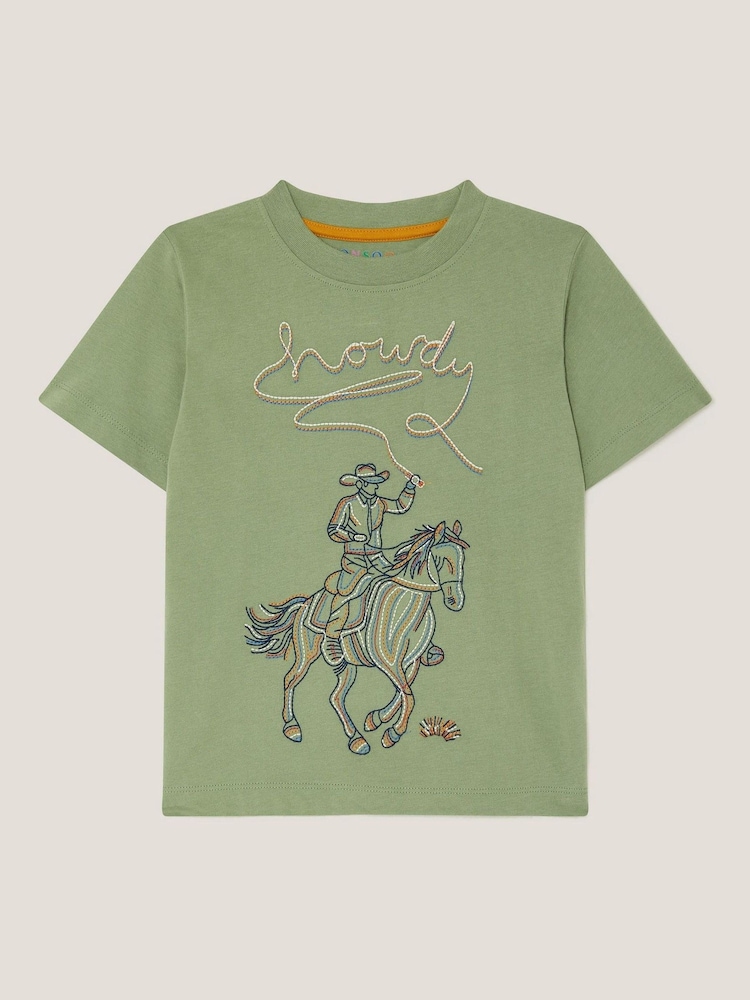 Monsoon Green Howdy Cowboy Embroidered T-Shirt - Image 1 of 3