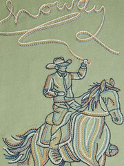 Monsoon Green Howdy Cowboy Embroidered T-Shirt - Image 3 of 3