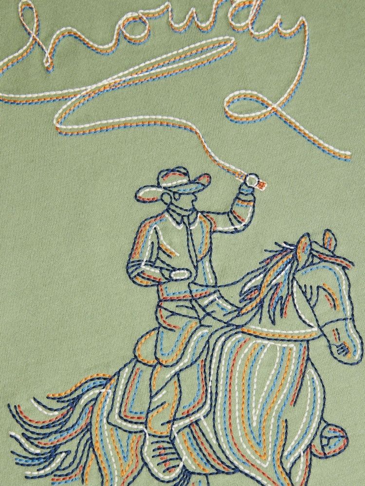 Monsoon Green Howdy Cowboy Embroidered T-Shirt - Image 3 of 3