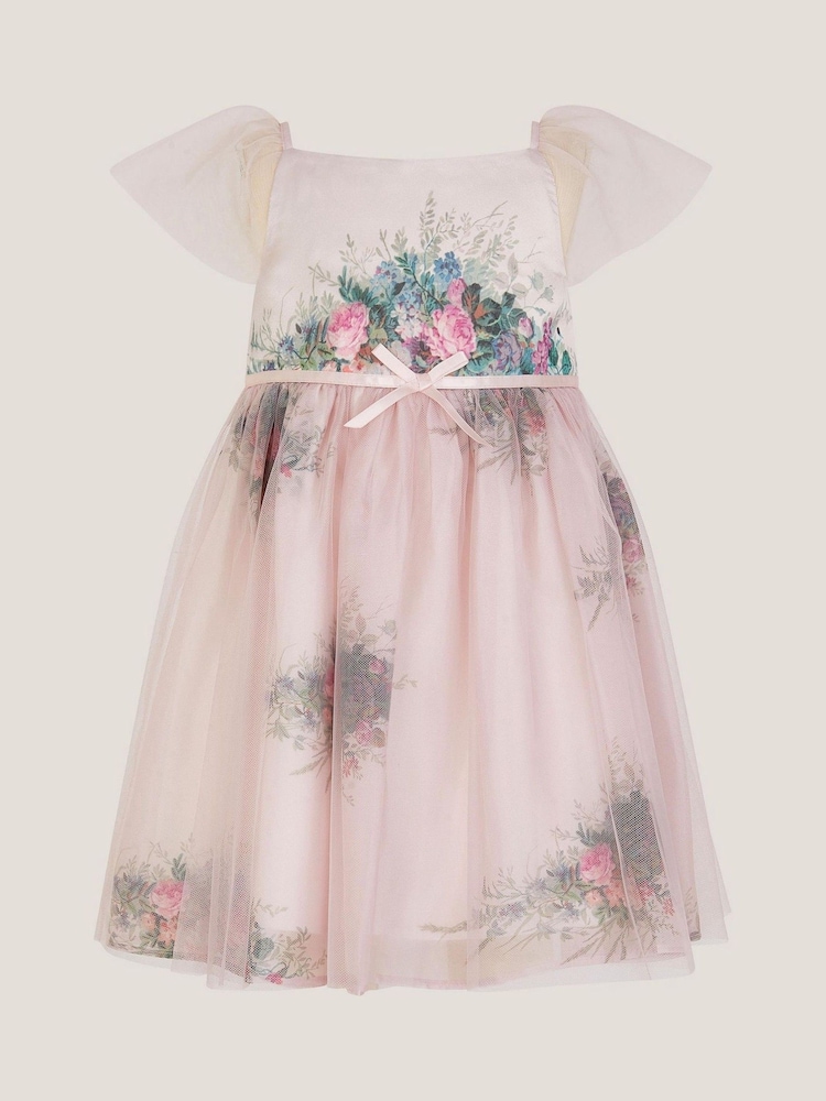 Monsoon Pink Baby Charlotte Floral Print Tulle Dress - Image 1 of 3 Monsoon Pink Baby Charlotte Floral Print Tulle Dress - Image 1 of 3
