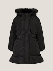 Monsoon Black Frill Bow Hooded Coat - Image 1 of 2